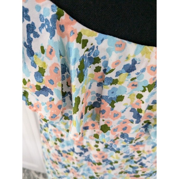 Abercrombie & Fitch Dress Women's sz L Cottagecore Blue Peach Floral Mini Ruffle - Picture 9 of 14